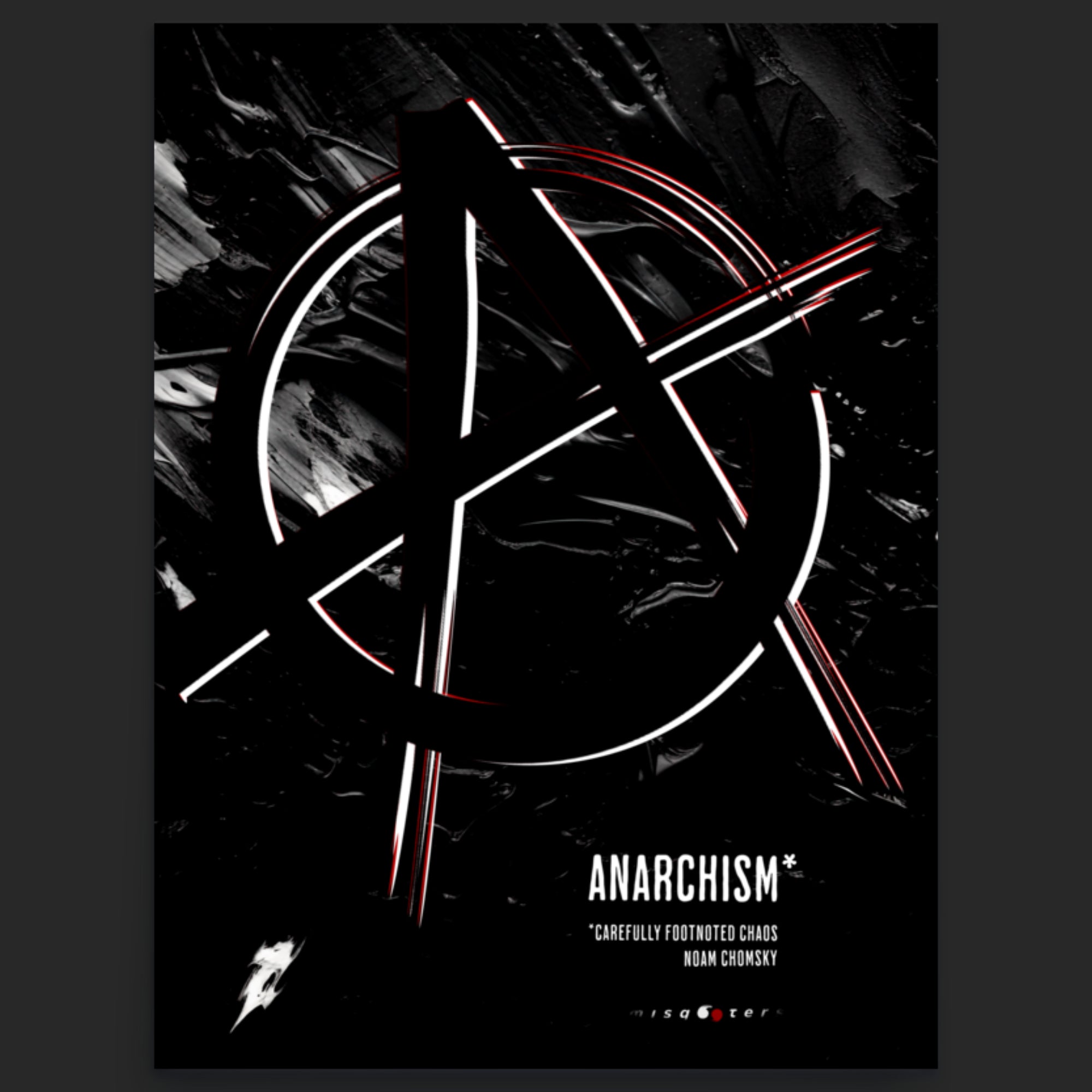 Anarchism symbol poster with text on a dark background