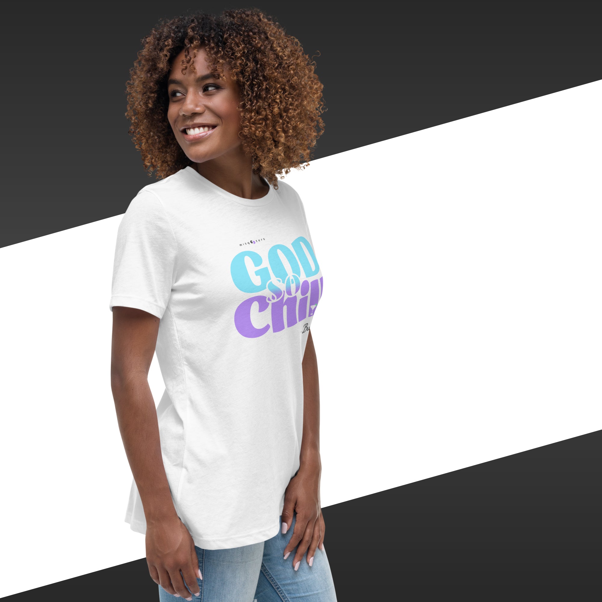 Woman with a white colorful t-shirt