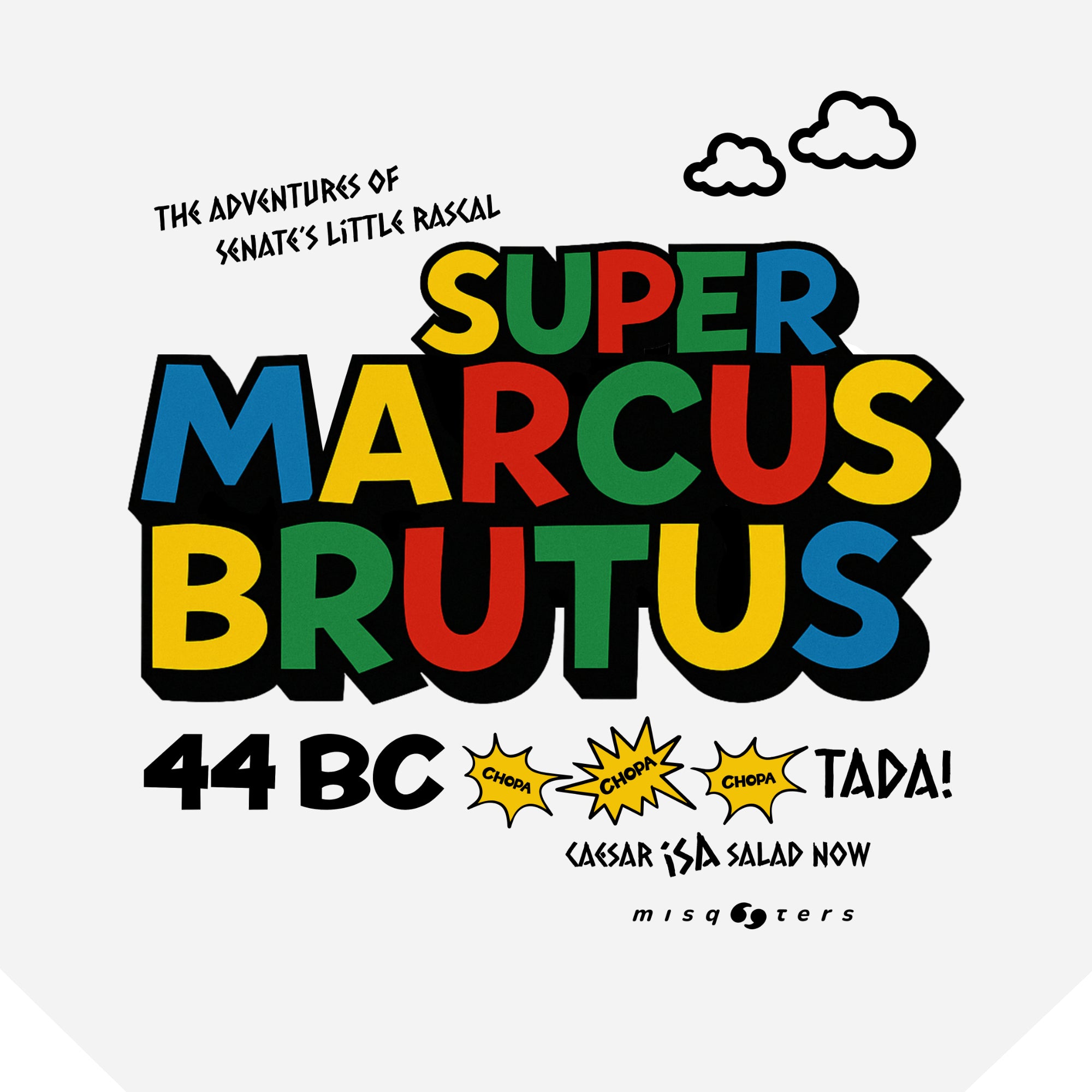 Colorful text design with 'Super Marcus Brutus' on a white background