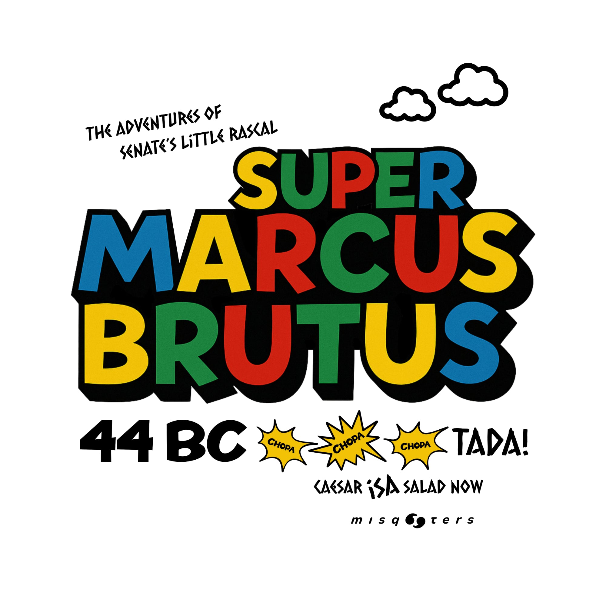 Colorful text design with 'Super Marcus Brutus' on a white background