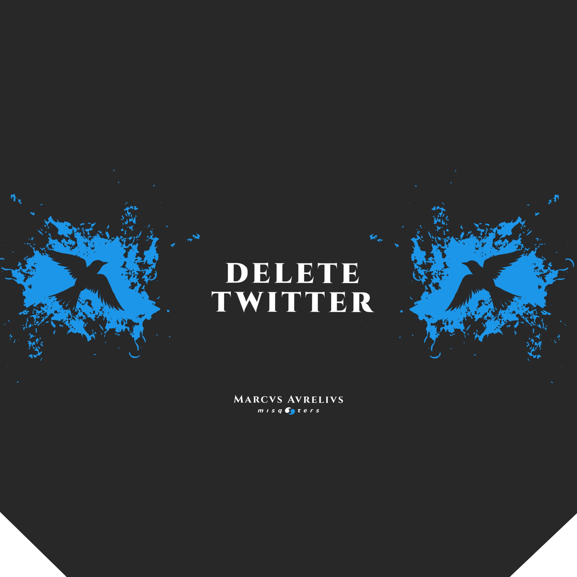 Black background with blue splashes and 'DELETE TWITTER' text, featuring a logo.