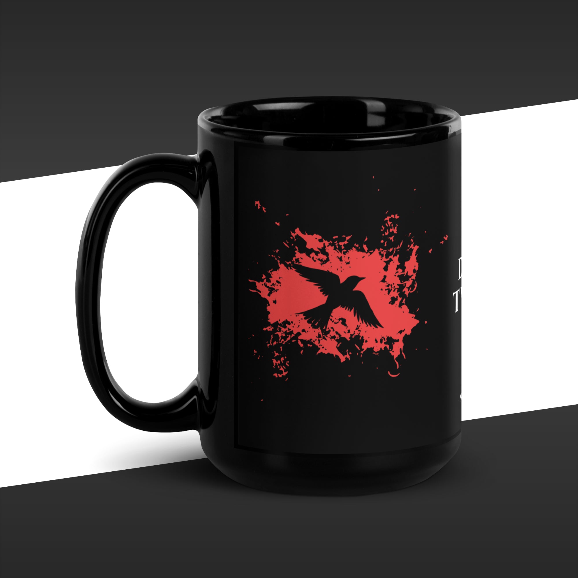 Black mug with red bird design