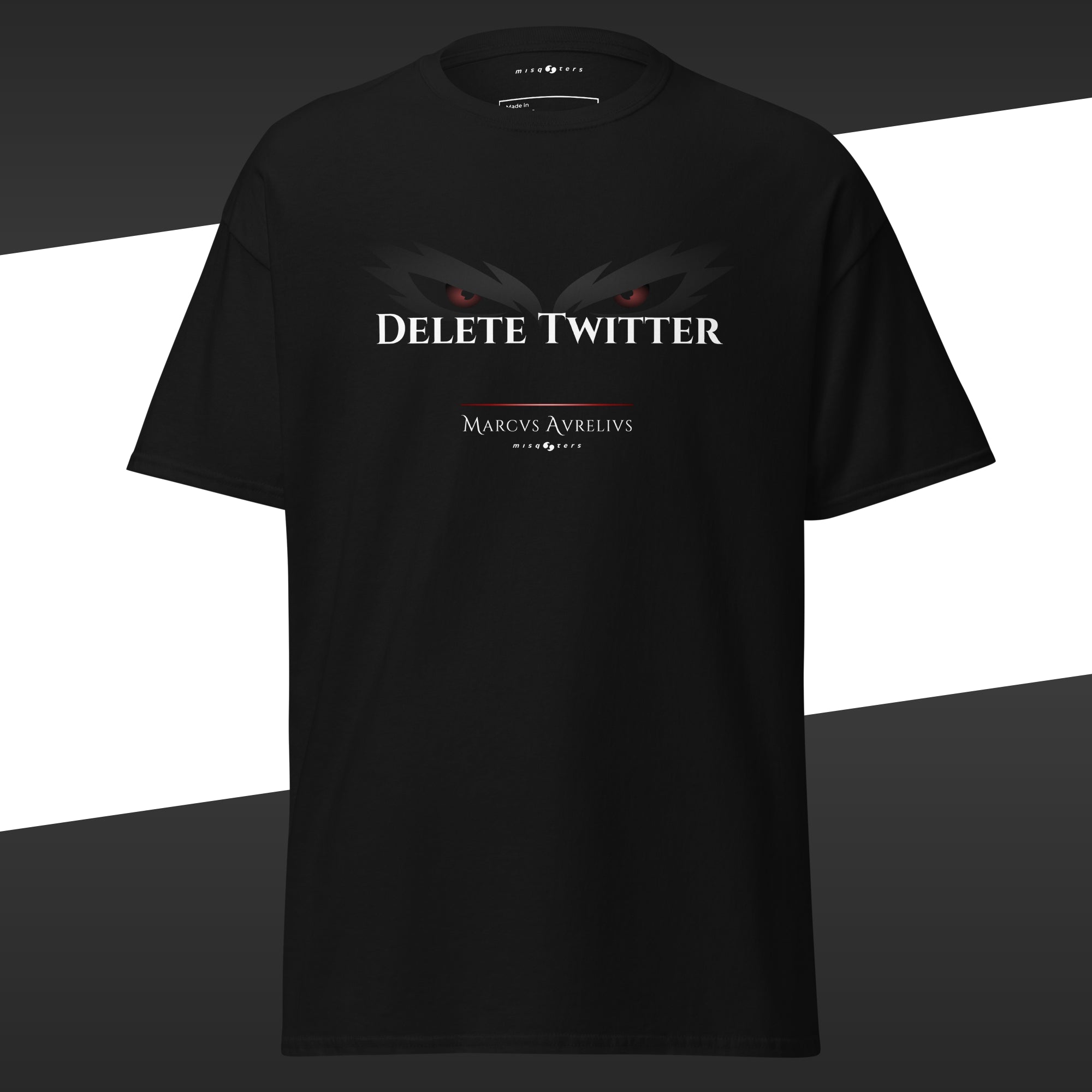 Delete Twitter (Shadow ed.) - Marcus Aurelius | Classic tee - black t-shirt flat mockup