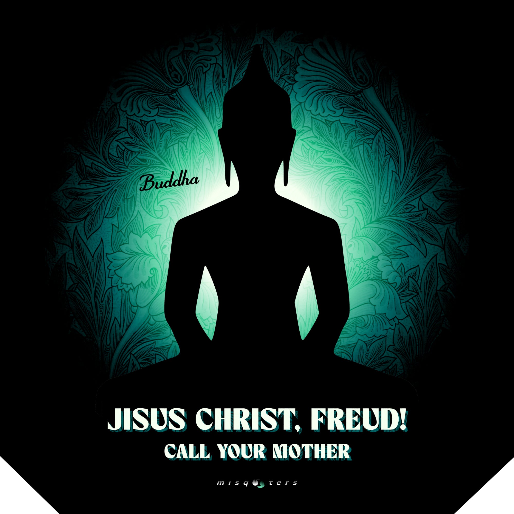 Silhouette of a meditating figure with text on a black background