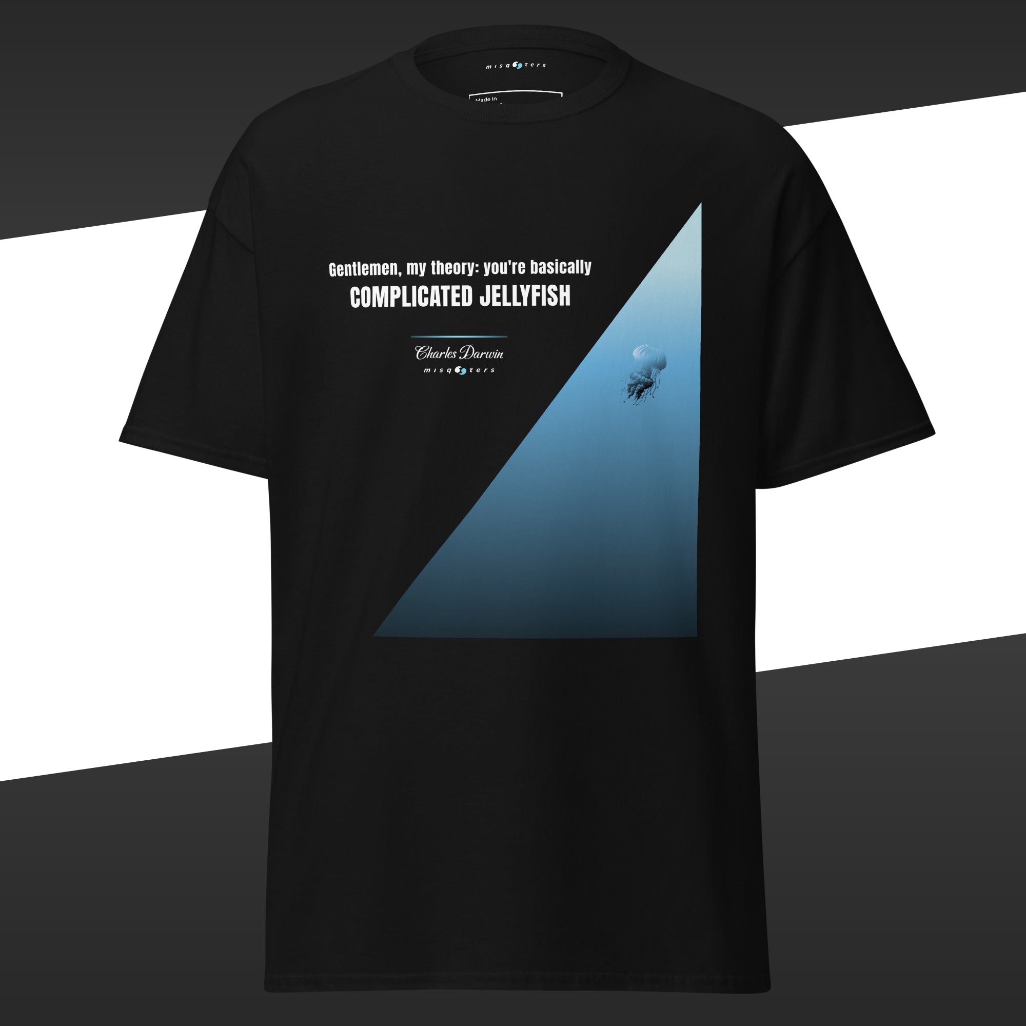 Jellyfish - Charles Darwin | Classic tee - black t-shirt flat mockup