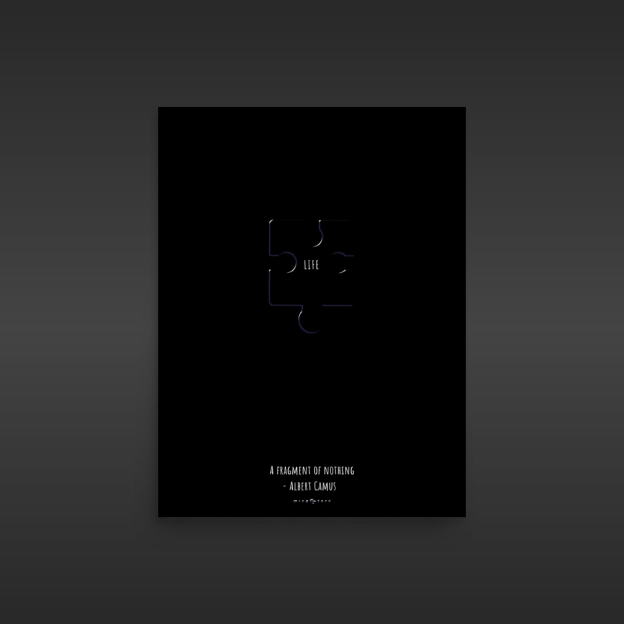 Black poster of a pussle piece with white text on a dark grey background