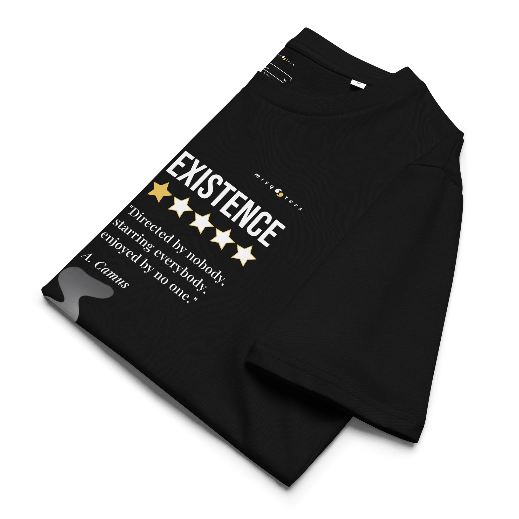 Folded black t-shirt with the text "Existence" on it