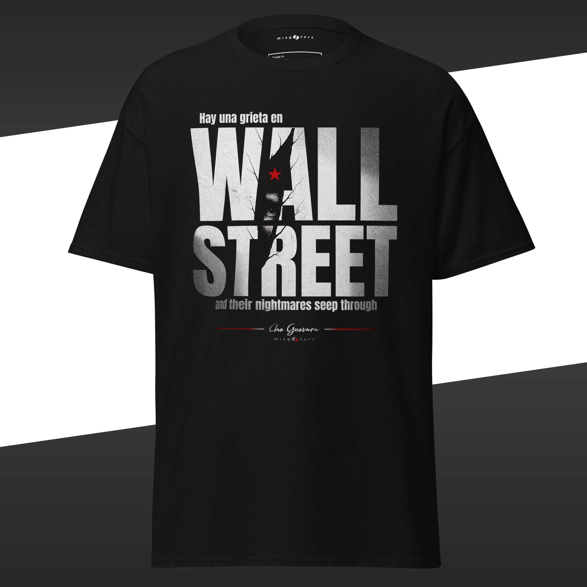 Wall street - Che Guevara | Classic tee - black t-shirt flat mockup