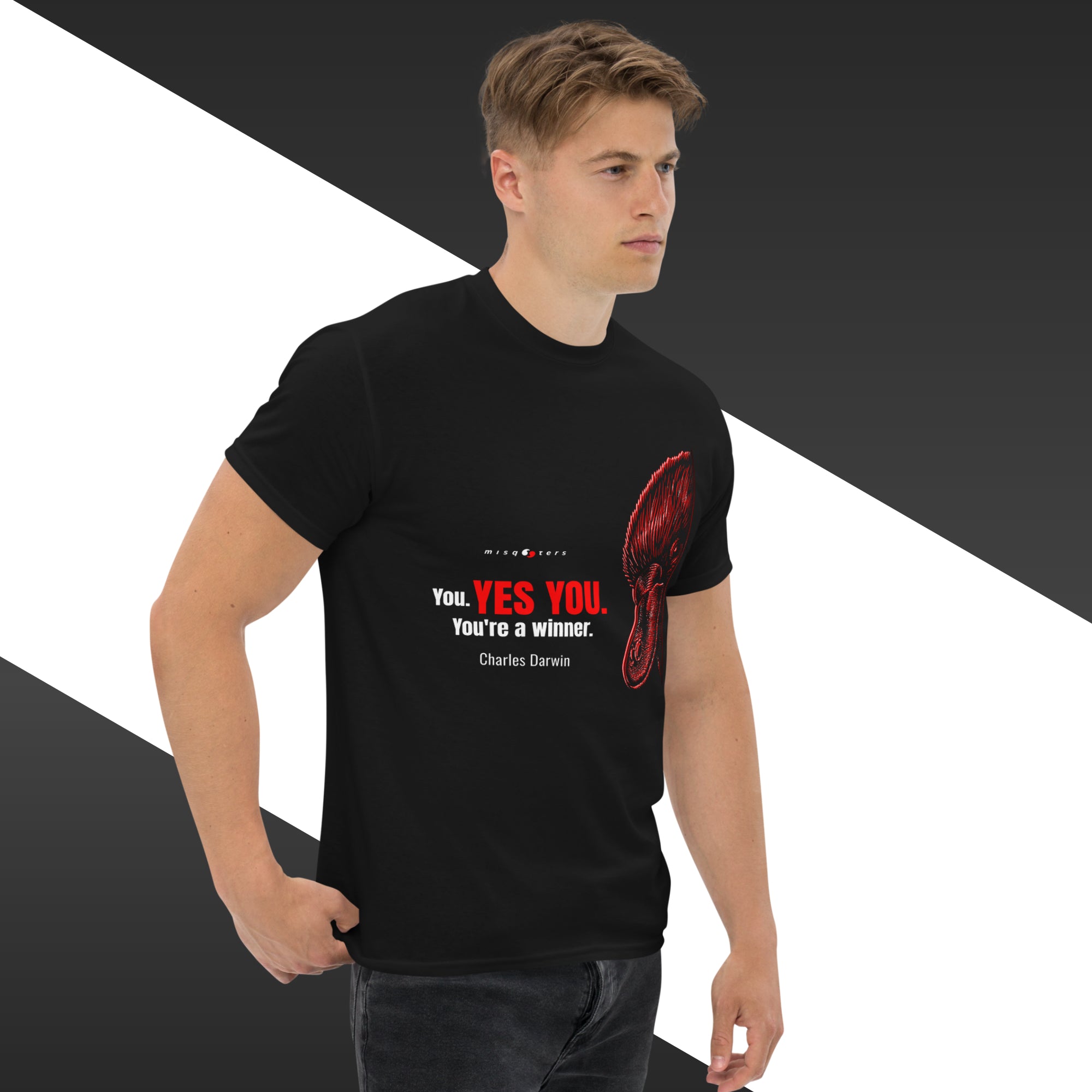 Man with a Charles Darwin tee