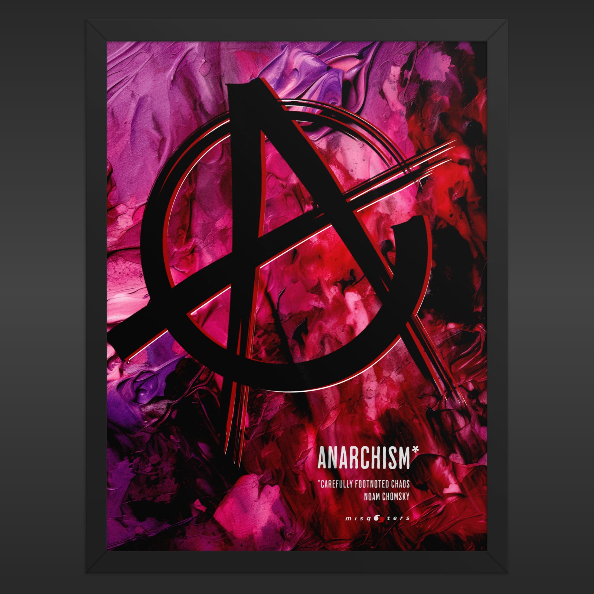 Anarchism symbol poster with abstract pink and purple background