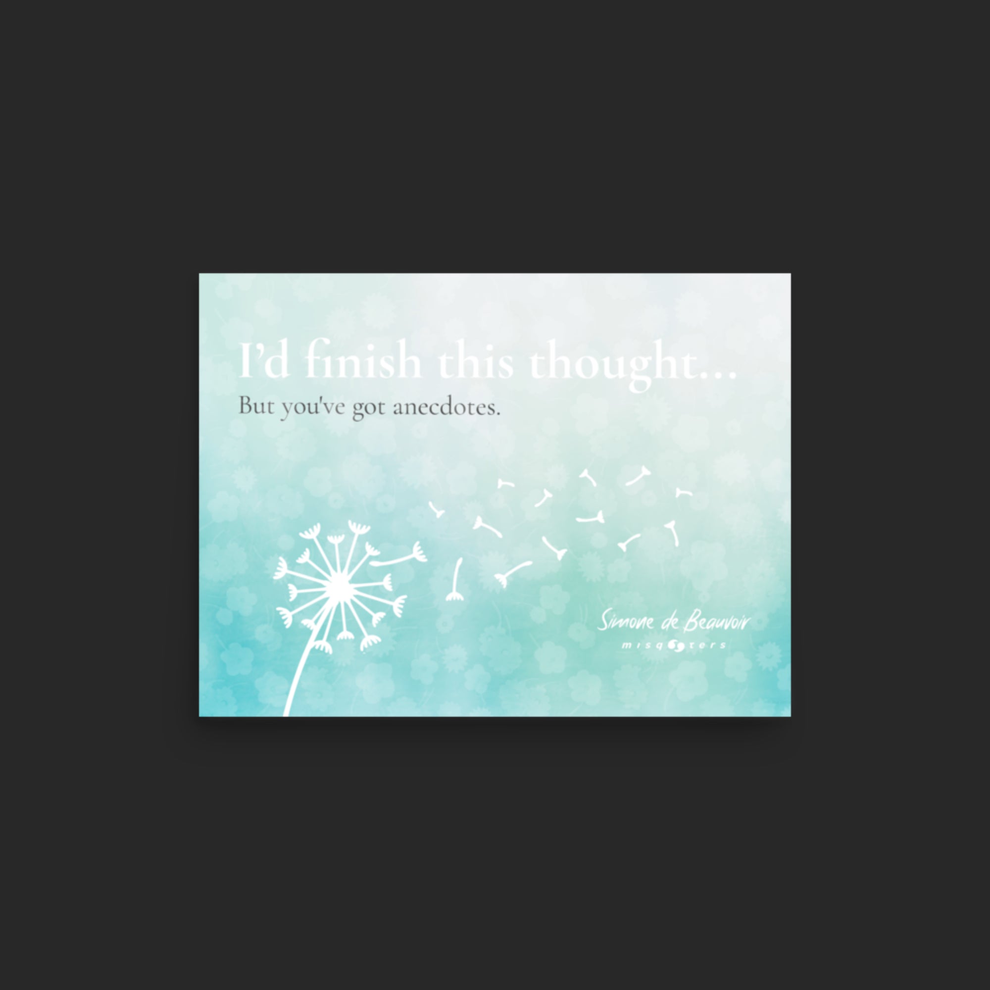 Card with dandelion illustration and text on a gradient background