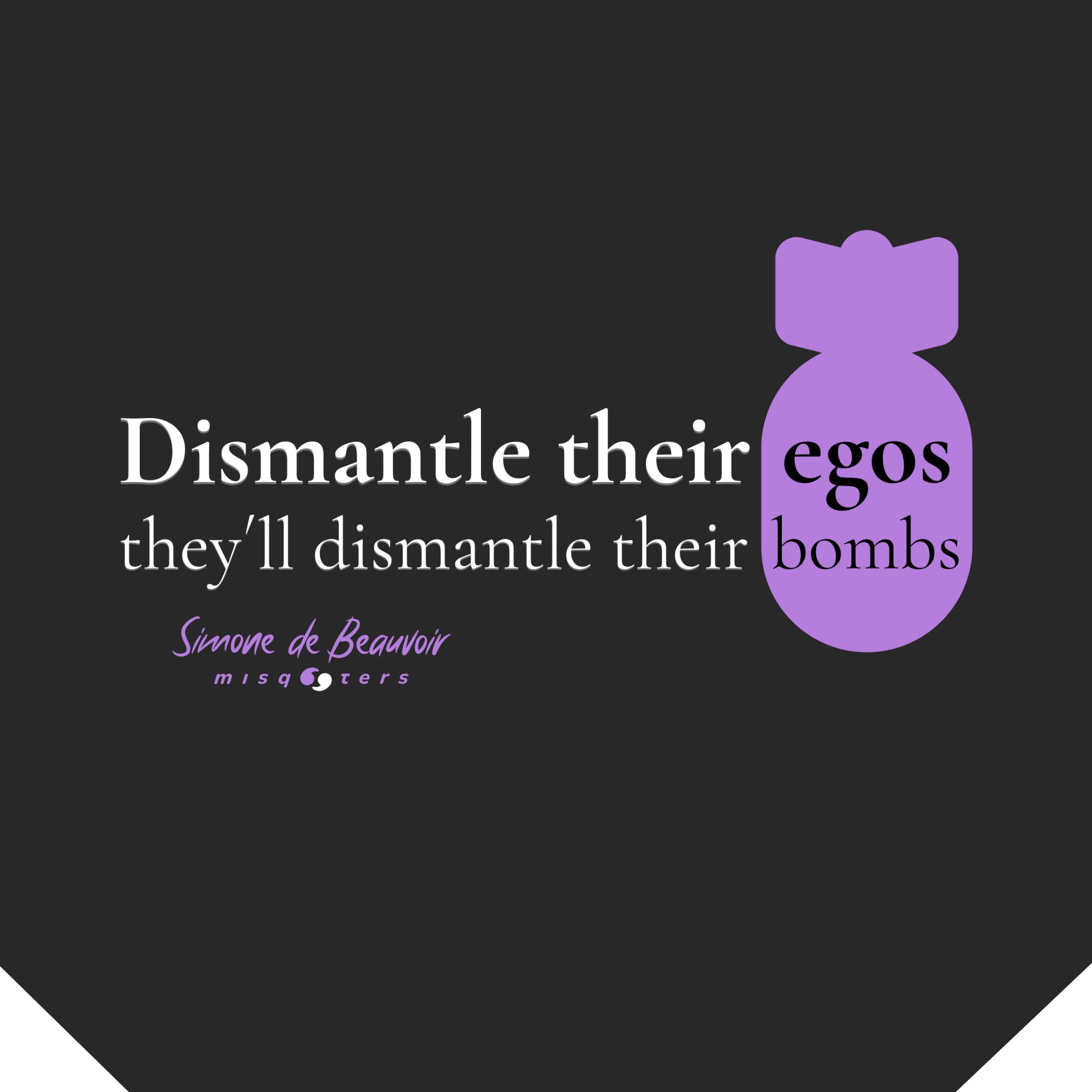 Purple bomb graphic with text on a black background