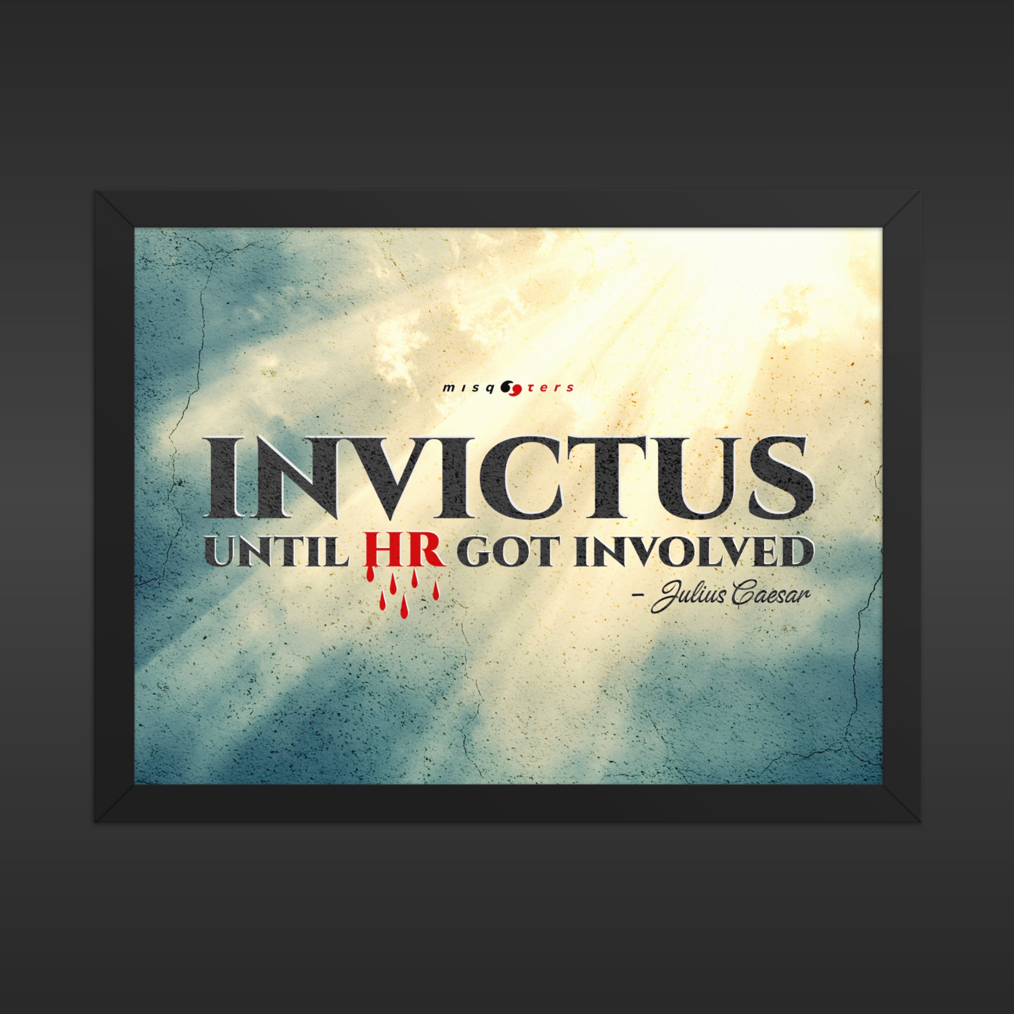 Framed poster with 'Invictus' quote on a textured background