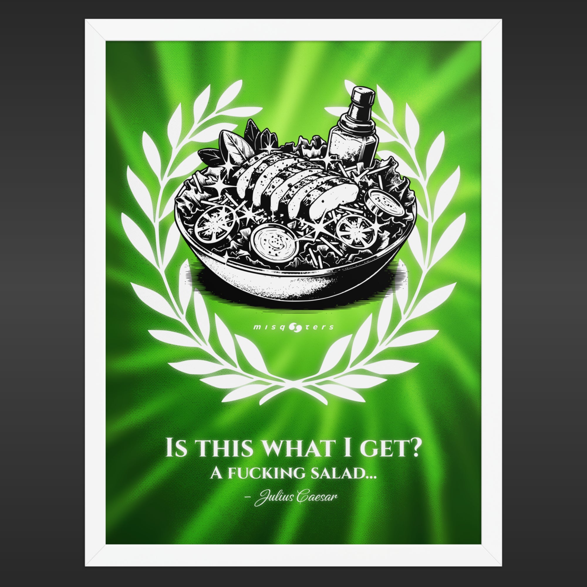 Illustration of a salad with text on a green background