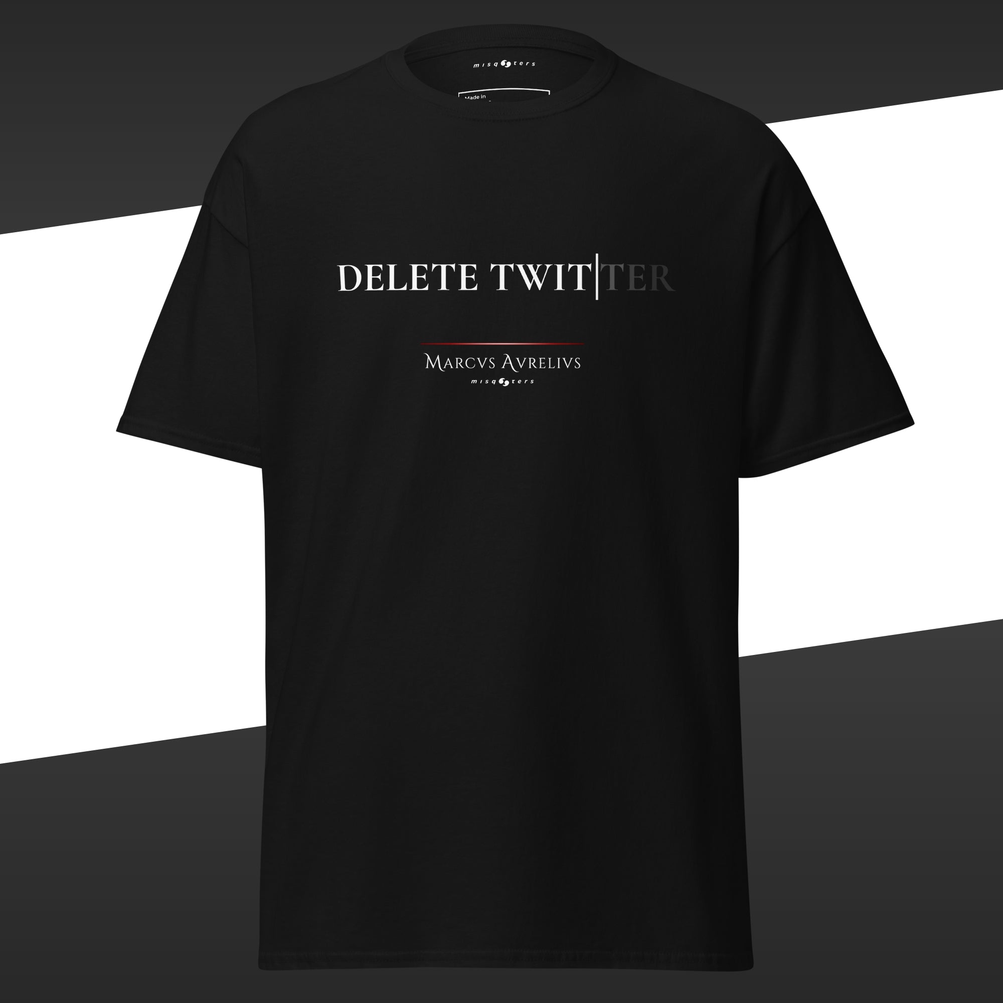 Delete Twitter - Marcus Aurelius | Classic tee - black t-shirt flat mockup