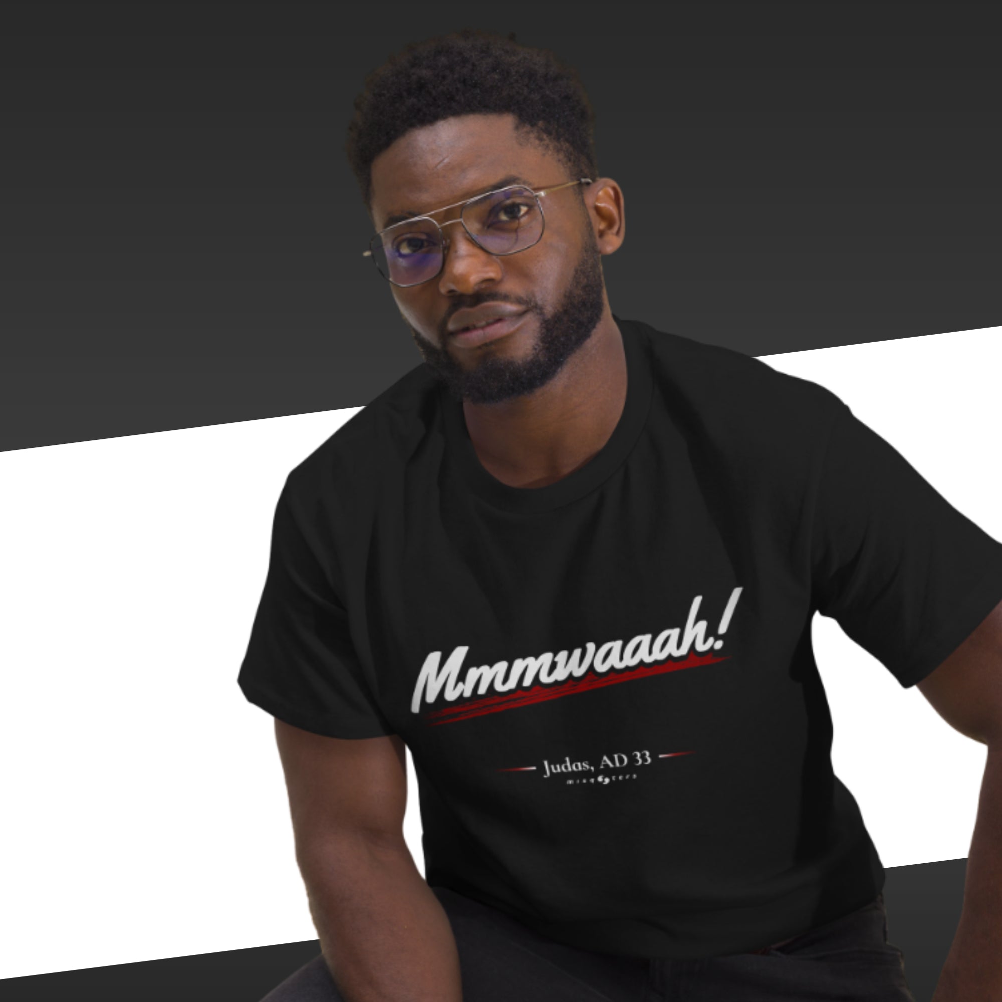 Mmmwaaah! - Judas | Classic tee - mmmwaaah judas black red t-shirt mockup on male model