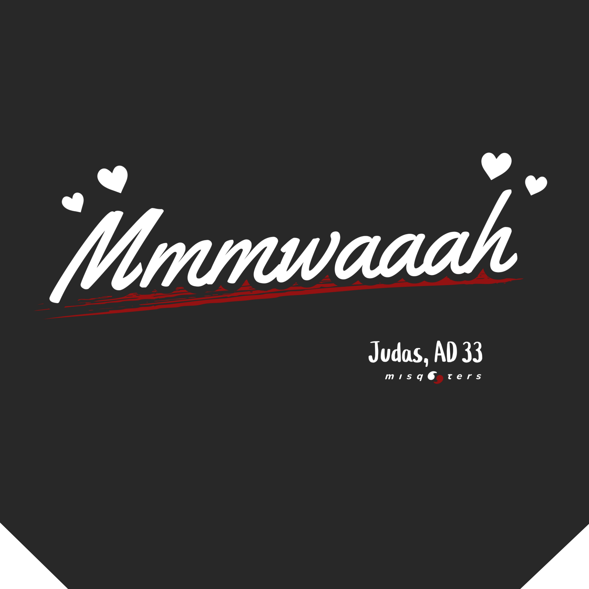 Text 'Mmmwaaah' with a red underline on a black background, featuring the brand 'misqoters'.