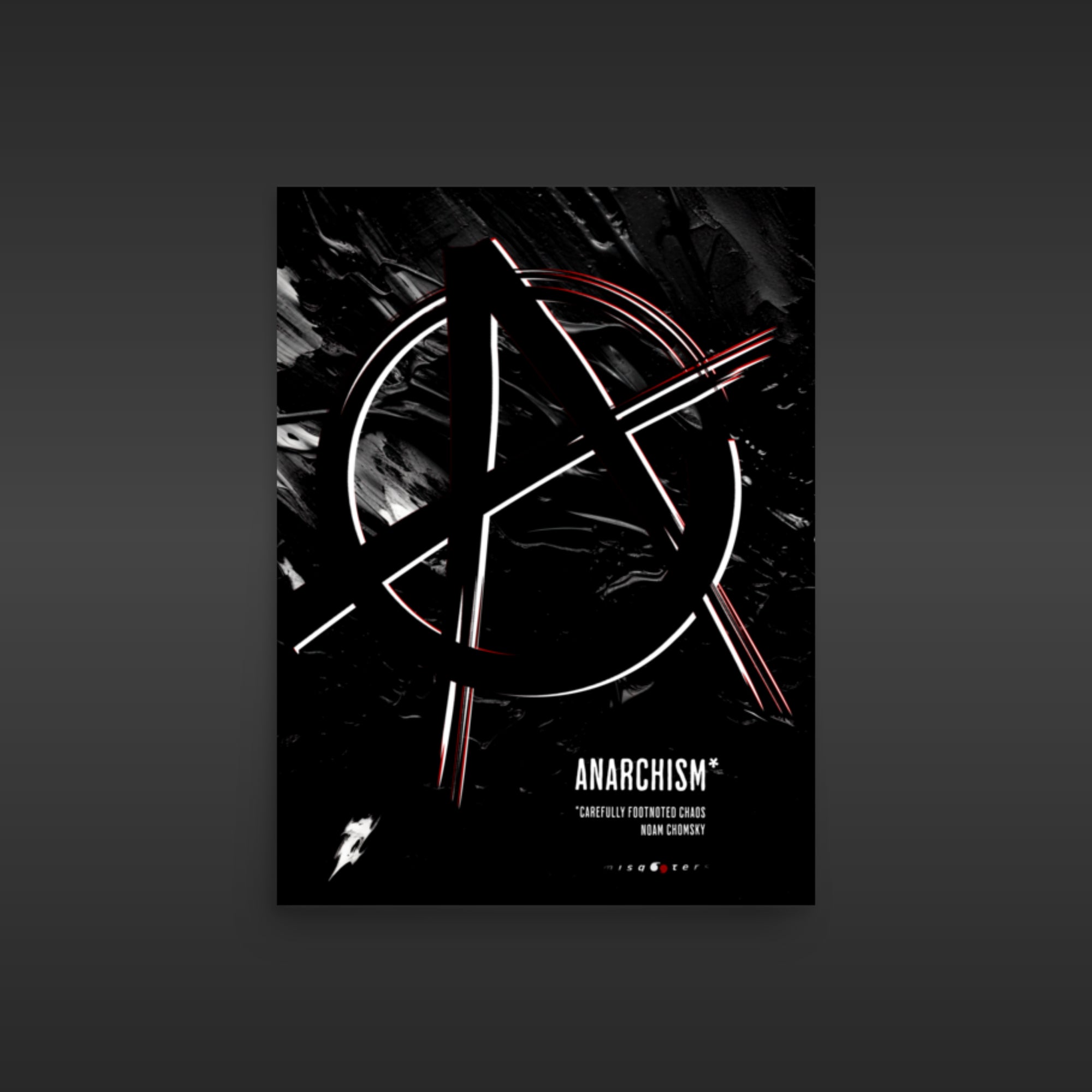 Anarchist symbol poster with text on a dark background