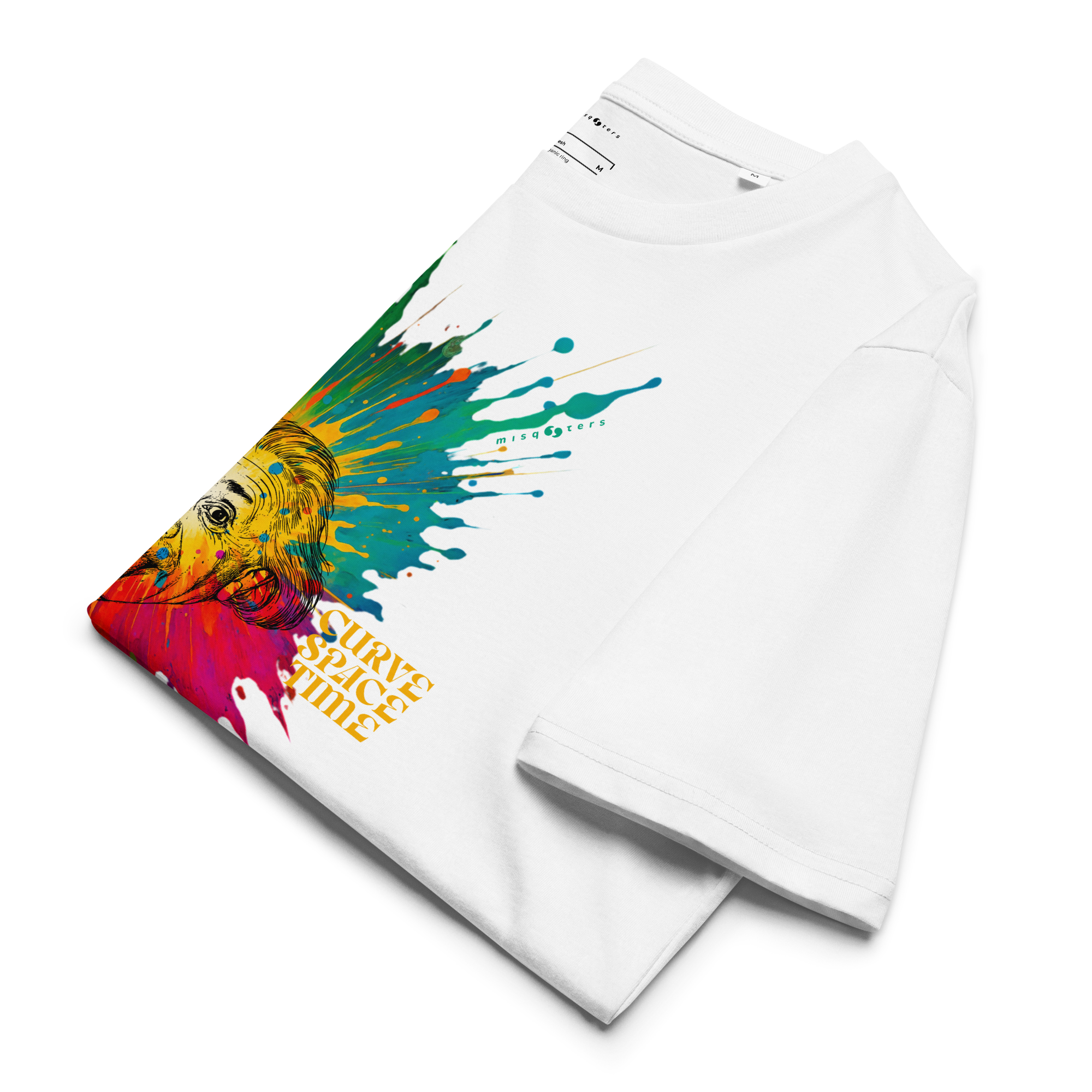 Colorful notebook with a lion design and white shirt on a white background