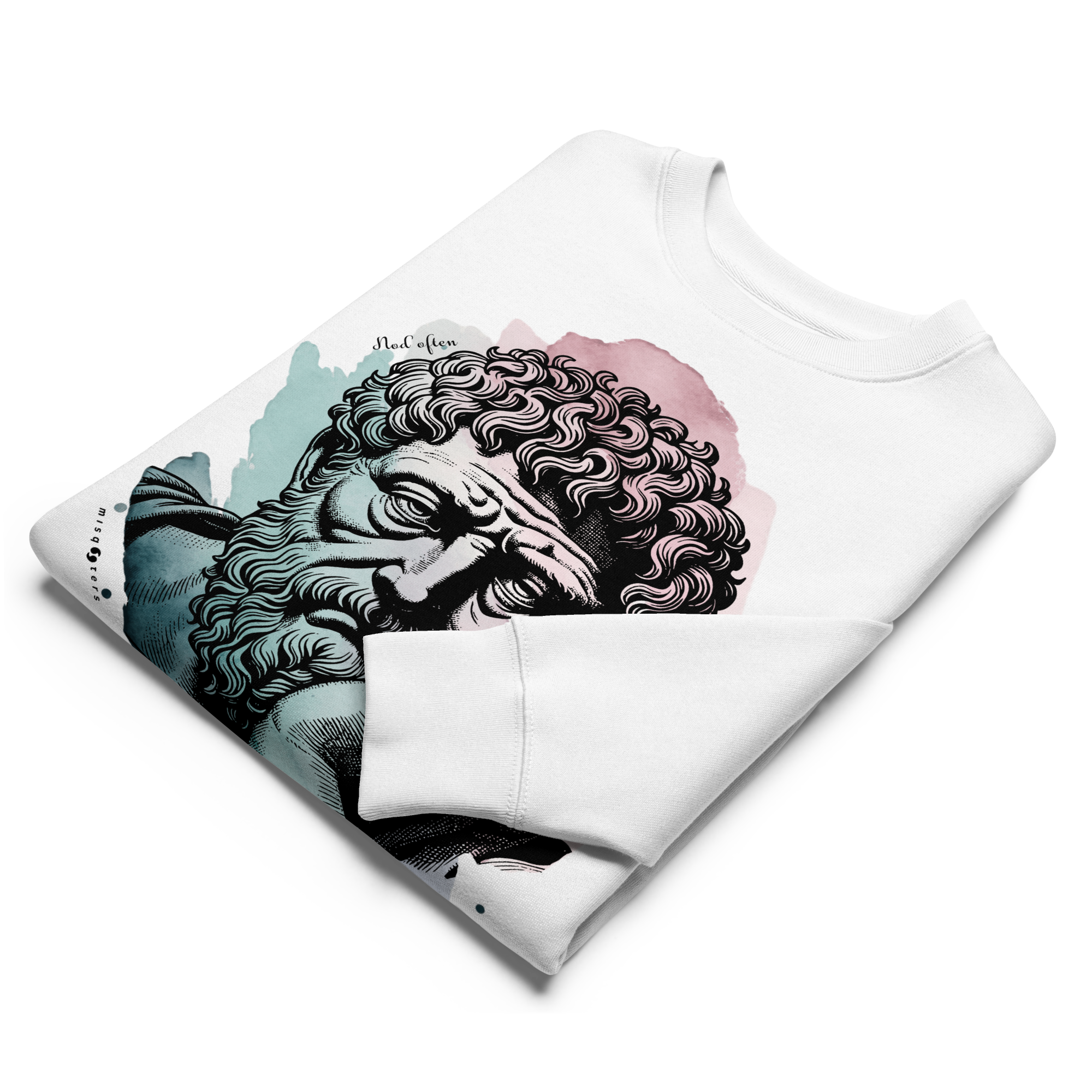folded sweatshirt with a graphic with Marcus Aurelius