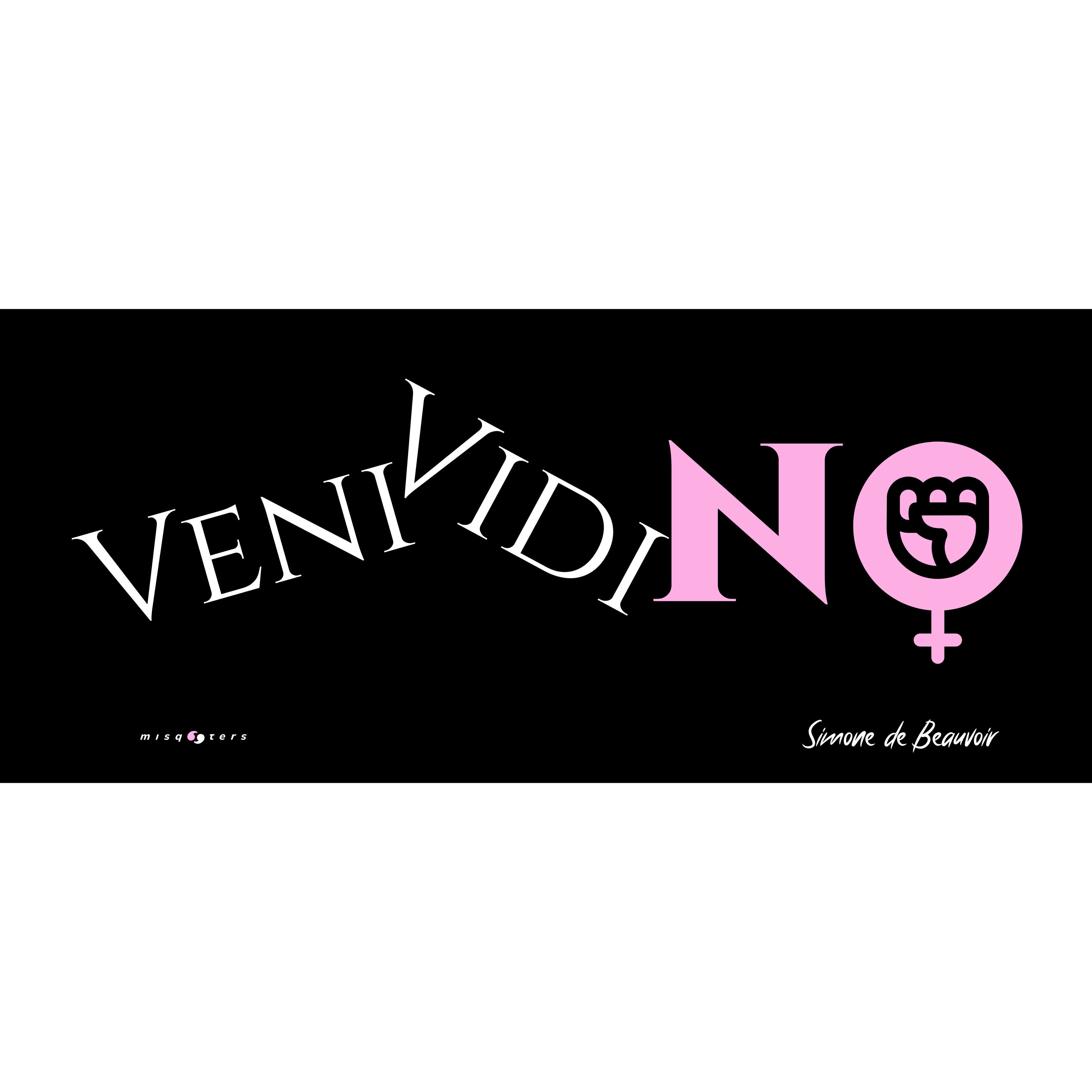 Black banner with white and pink text and symbols, featuring the name 'Venividin' and a gender symbol.